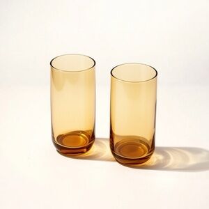 GORGEOUS VINTAGE AMBER/OCHRE COLOURED DRINKING GLASSES‎ -EUC SET OF 2